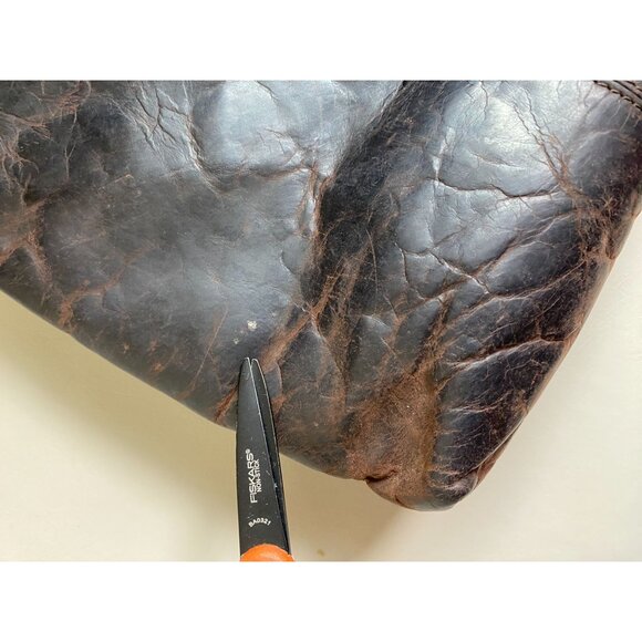 Estalon Brown Leather Crossbody Bag Zip Adjustable Strap OS 9"X 9" Boho Rustic - Picture 6 of 16